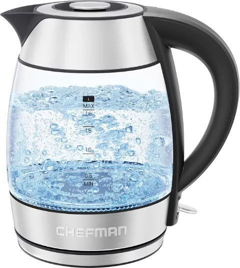 Chefman Electric Kettle, 1.8L 1500W Borosilicate Glass Tea Kettle and Hot Water Boiler