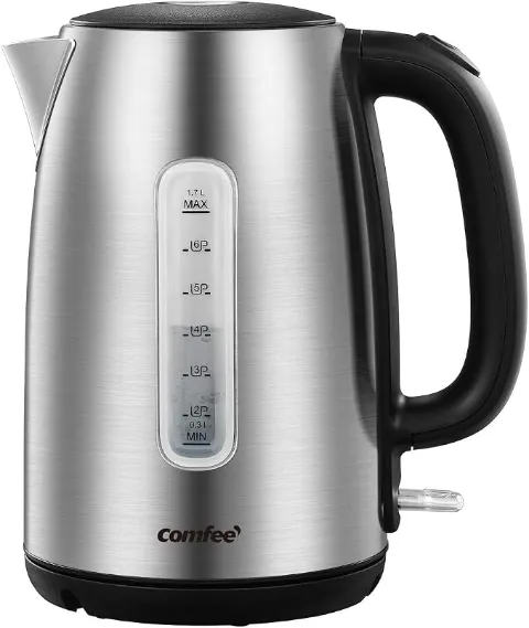 COMFEE Electric Kettle 1.7L Stainless Steel 1500W Fast Boil with LED Light — Stainless Steel