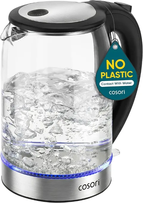 Cosori Electric Kettle 1.7L Glass and Stainless Steel Hot Water Boiler 1500W Black — Black