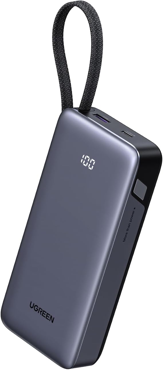 UGREEN Nexode 20000mAh 45W Power Bank with Built-in USB-C Cable and Digital Display Black
