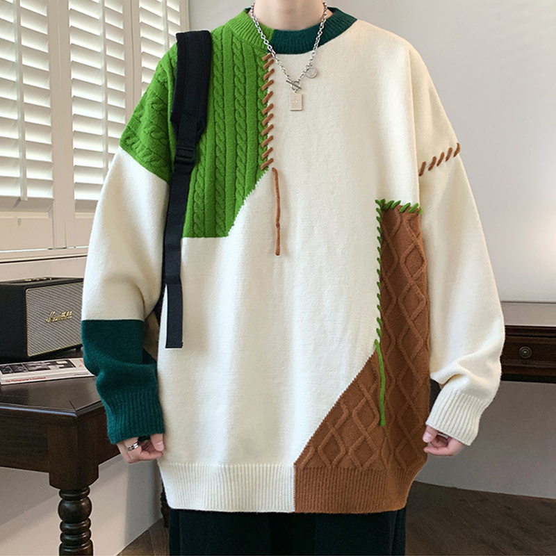 Ins Colorblock Pullover Sweater Winter Fashion Long Sleeve Knitted Top Men's Clothing — view 5