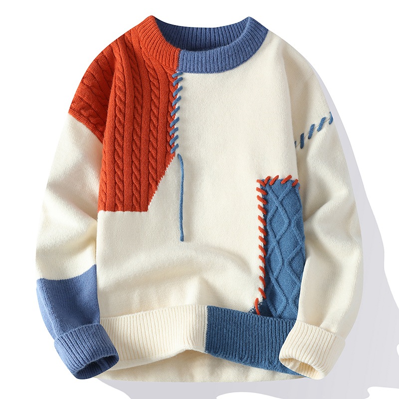 Ins Colorblock Pullover Sweater Winter Fashion Long Sleeve Knitted Top Men's Clothing — view 6