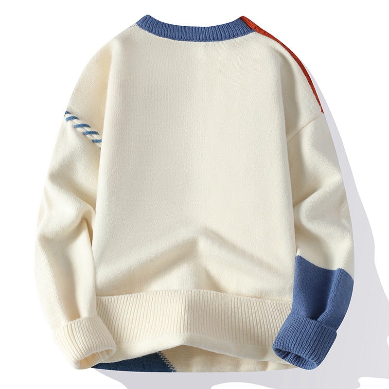 Ins Colorblock Pullover Sweater Winter Fashion Long Sleeve Knitted Top Men's Clothing — view 7