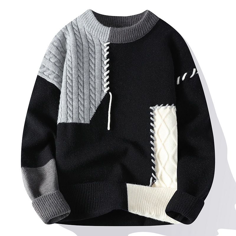 Ins Colorblock Pullover Sweater Winter Fashion Long Sleeve Knitted Top Men's Clothing — view 8