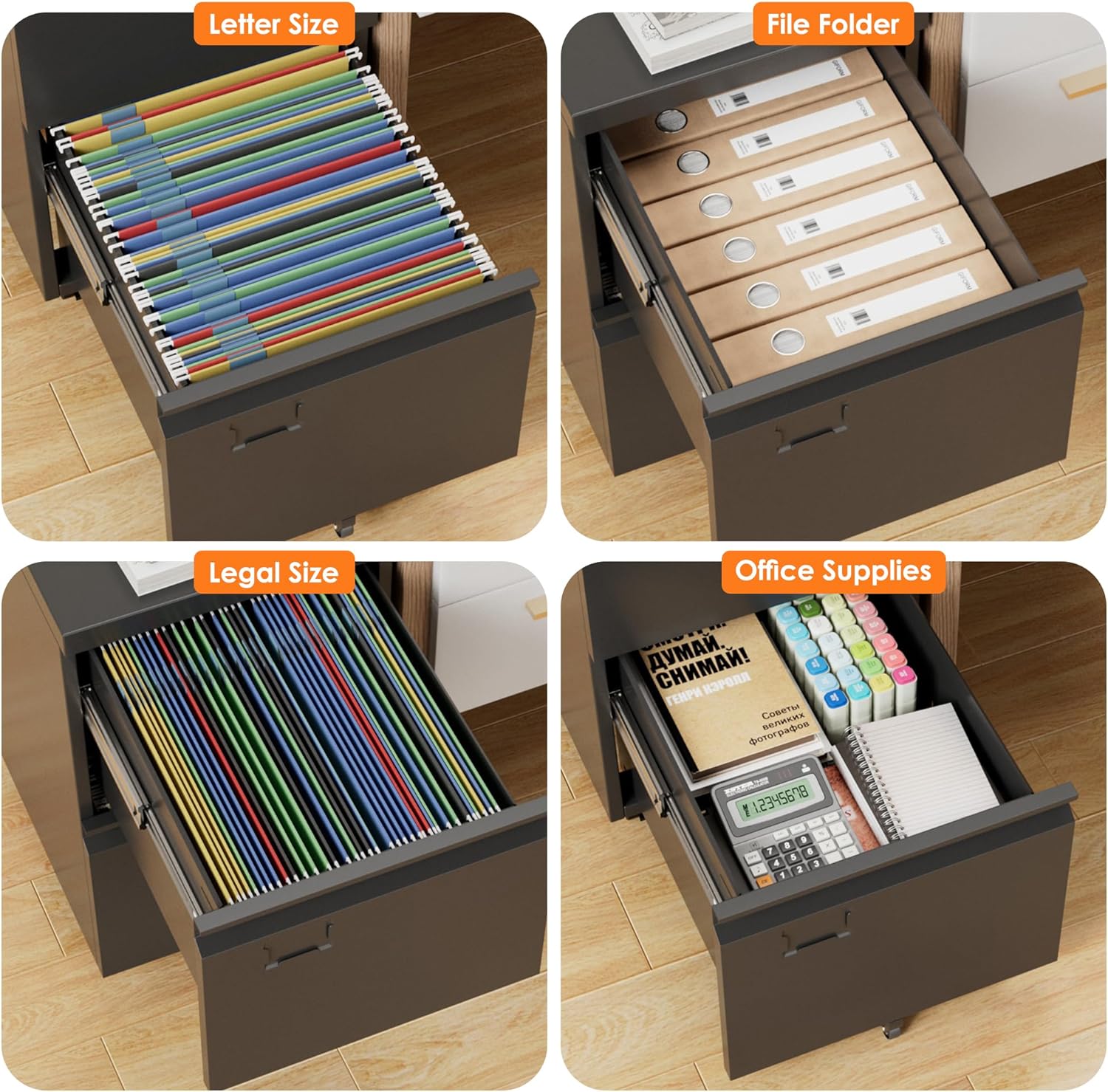 2 Drawer Mobile File Cabinet, Metal Under Desk Cabinet With Lock Name Card Holder For Office Home, Legal Letter Size, Assembly Required — view 4