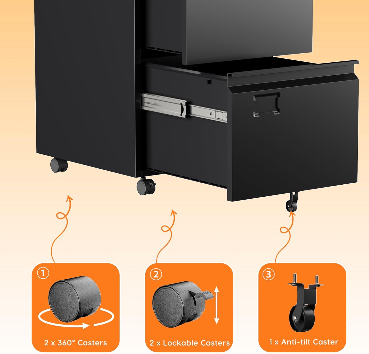2 Drawer Mobile File Cabinet, Metal Under Desk Cabinet With Lock Name Card Holder For Office Home, Legal Letter Size, Assembly Required — view 5