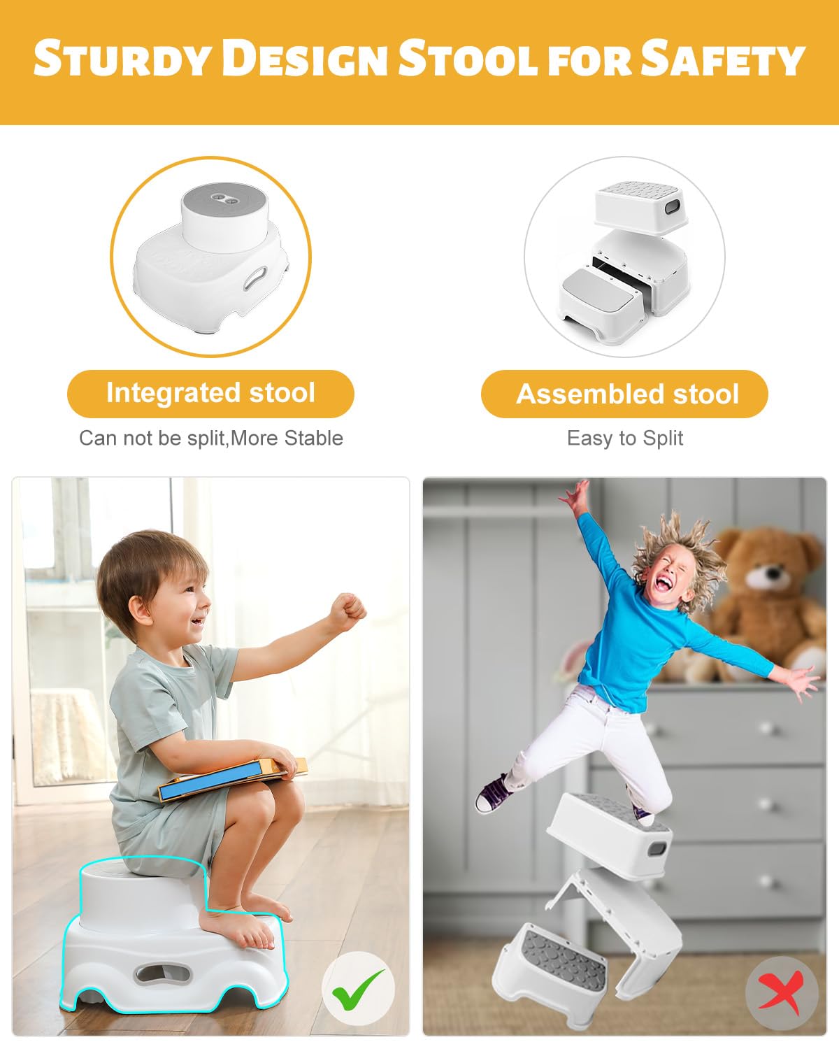 Padded 2-Step Step Stool, 2-Step Footstool - Step Stool Non-slip, Portable, Space-saving Design For Bathroom, Kitchen, Bedroom, Classroom - Easy To Clean, Sturdy And Comfortable — view 4