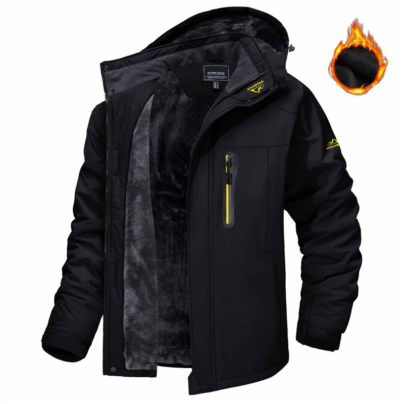 Winter Hooded Jacket Fashion Casual Warm Fleece Coat Windproof Rainproof Parka Windbreaker Men's Top — view 4