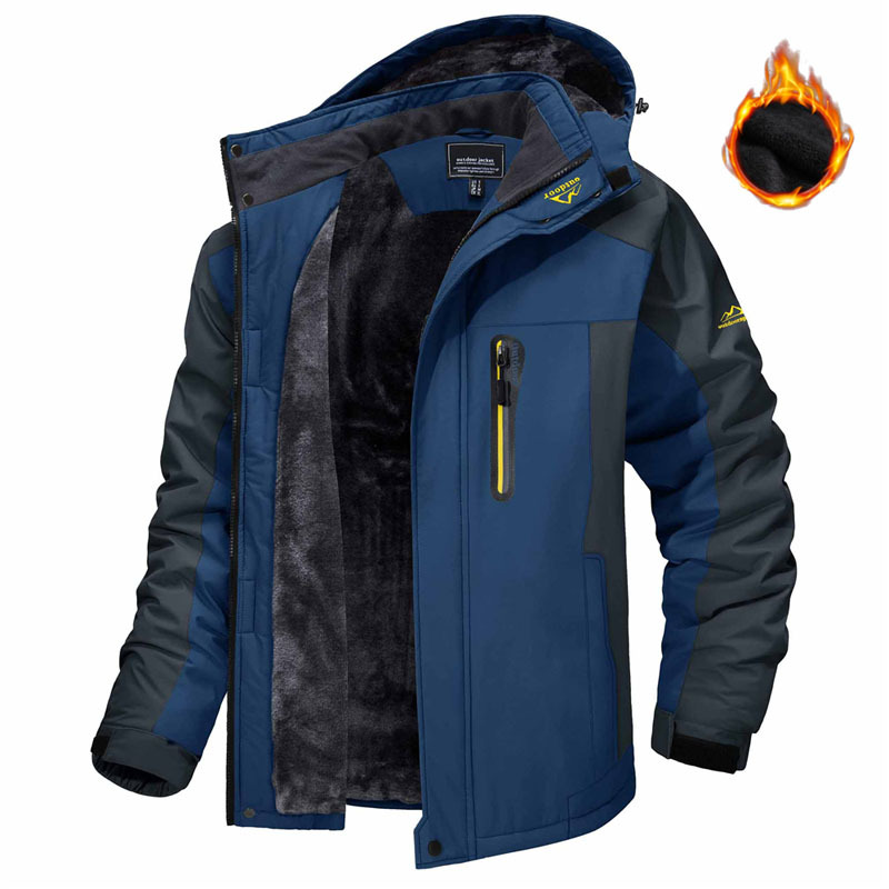 Winter Hooded Jacket Fashion Casual Warm Fleece Coat Windproof Rainproof Parka Windbreaker Men's Top — view 5