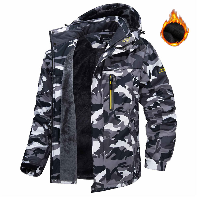 Winter Hooded Jacket Fashion Casual Warm Fleece Coat Windproof Rainproof Parka Windbreaker Men's Top — view 6