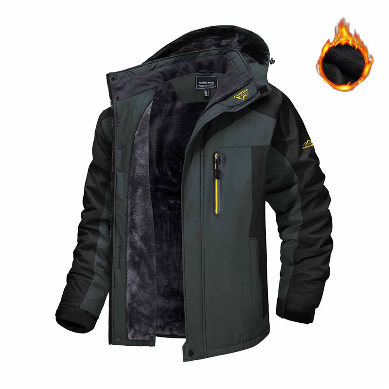 Winter Hooded Jacket Fashion Casual Warm Fleece Coat Windproof Rainproof Parka Windbreaker Men's Top — view 7