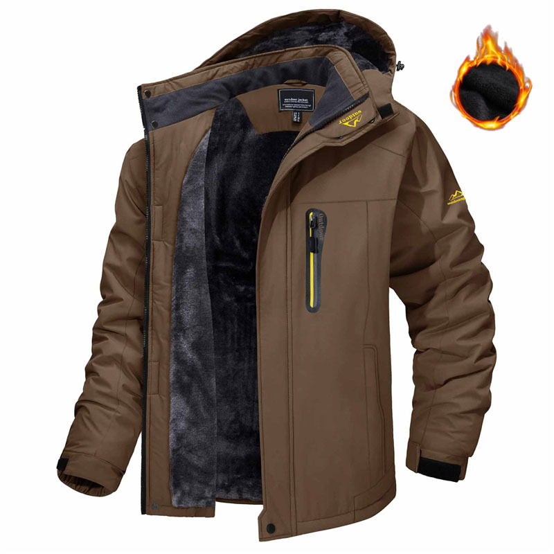 Winter Hooded Jacket Fashion Casual Warm Fleece Coat Windproof Rainproof Parka Windbreaker Men's Top — view 8