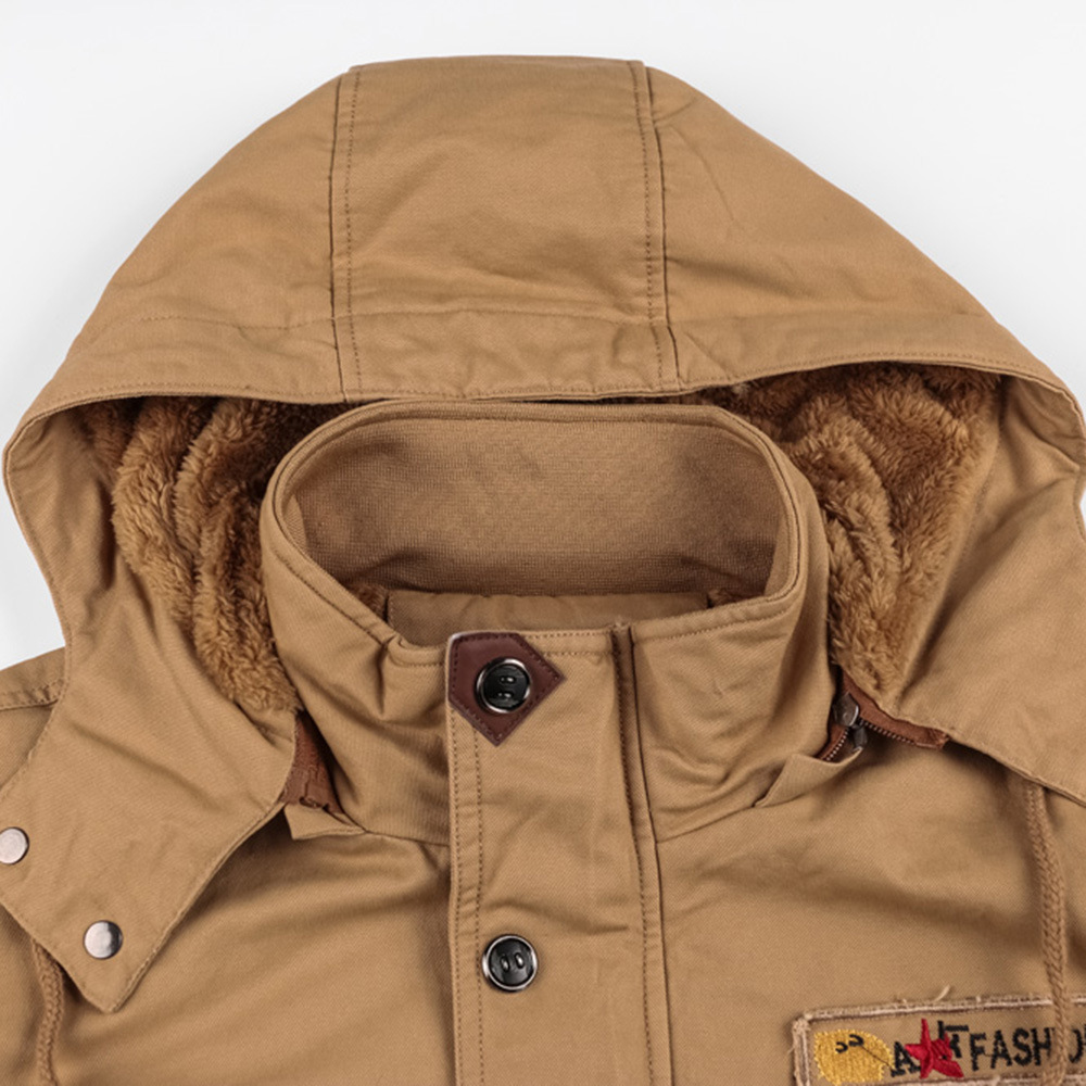 Winter Zip-up Coat Warm Thickened Detachable Hooded Jacket Multi-pocket Button Drawstring Long Sleeve Tops Men's Cargo Clothing — view 3