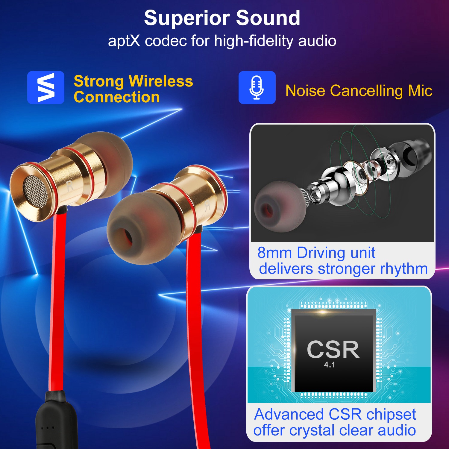 Sport Headsets Wireless V4.1 In-Ear Stereo Headphones Sweat-proof Running Earphones With Mic Hands-free — view 6