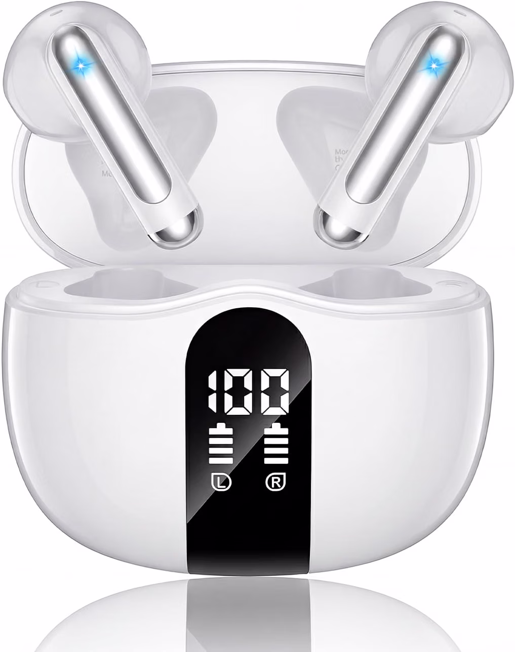 XIAOWTEK Wireless Earbuds, 2026 Bluetooth 5.4 Headphones Bass Stereo Ear Buds with Noise Cancelling Mic, LED Display in Ear Earphones 50H Playtime Ear Buds, IP7 Waterproof for Laptop Pad Phones White
