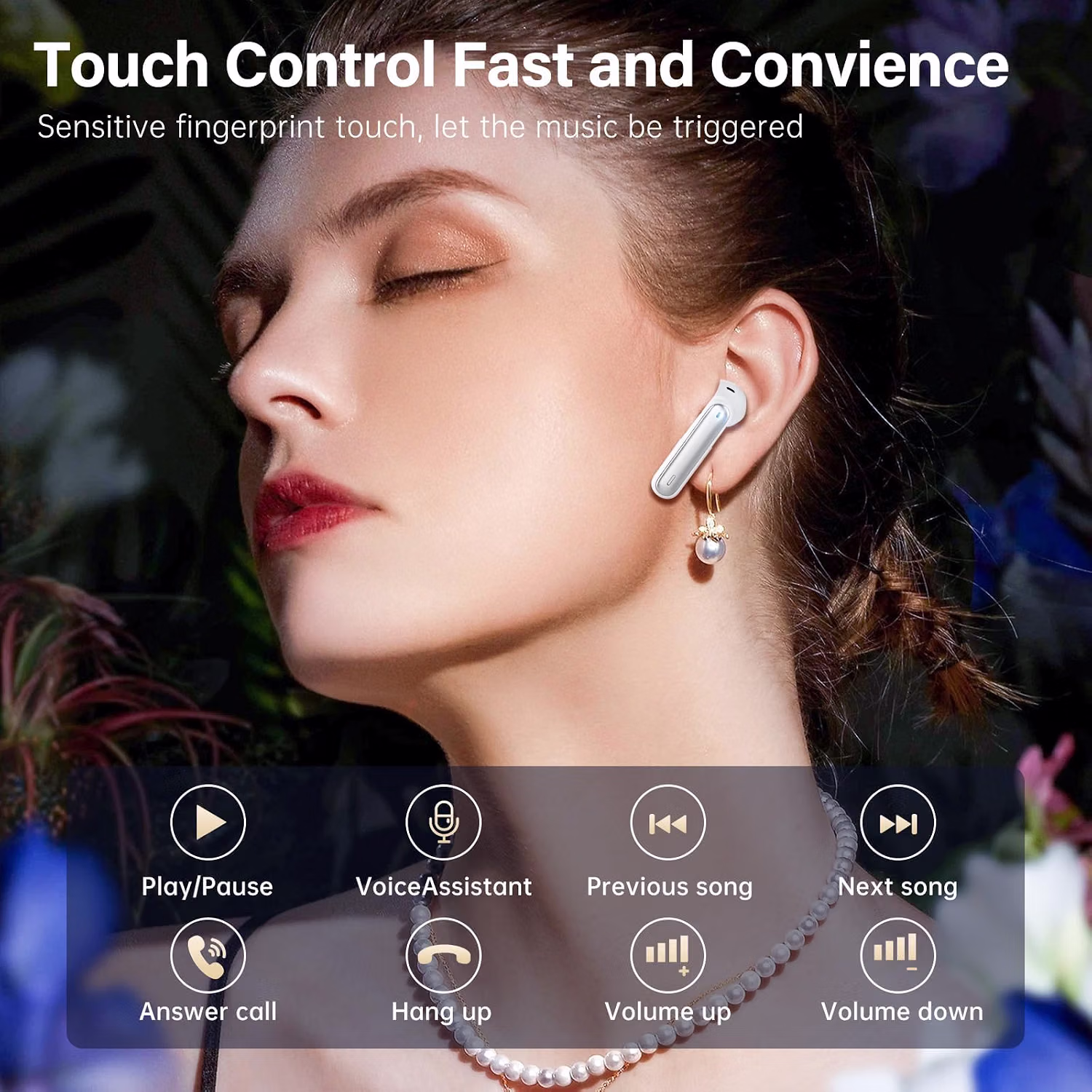 Wireless Earbuds, Bluetooth 5.3 Headphones HiFi Stereo 50H Playback LED Digital Display Ear Buds with ENC Noise Canceling Headset, IPX7 Waterproof Earphones for Gym/Running/Work（White） — view 2