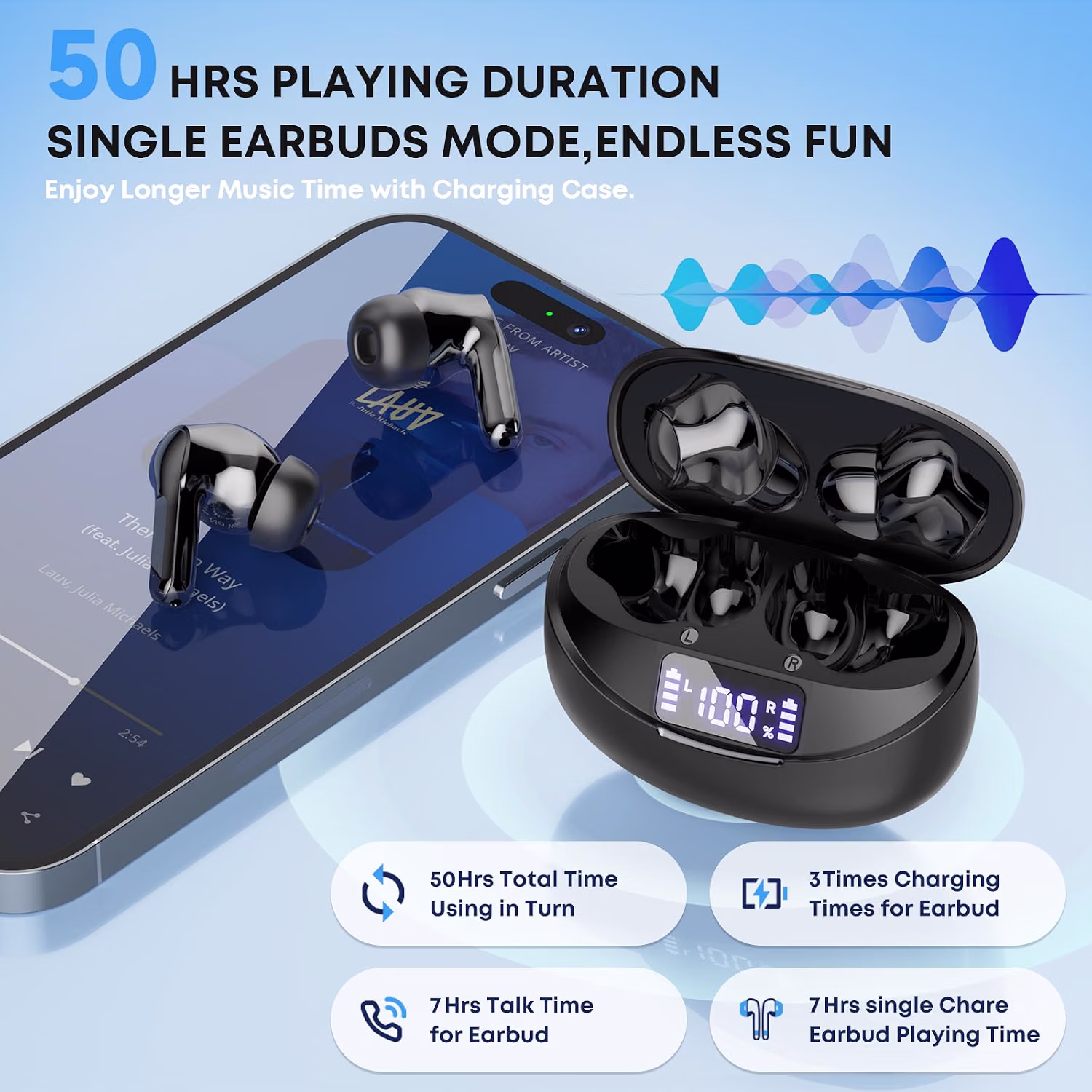 Wireless Earbuds, Bluetooth 5.4 Headphones HiFi Stereo/Crystal Clear, Black — view 4