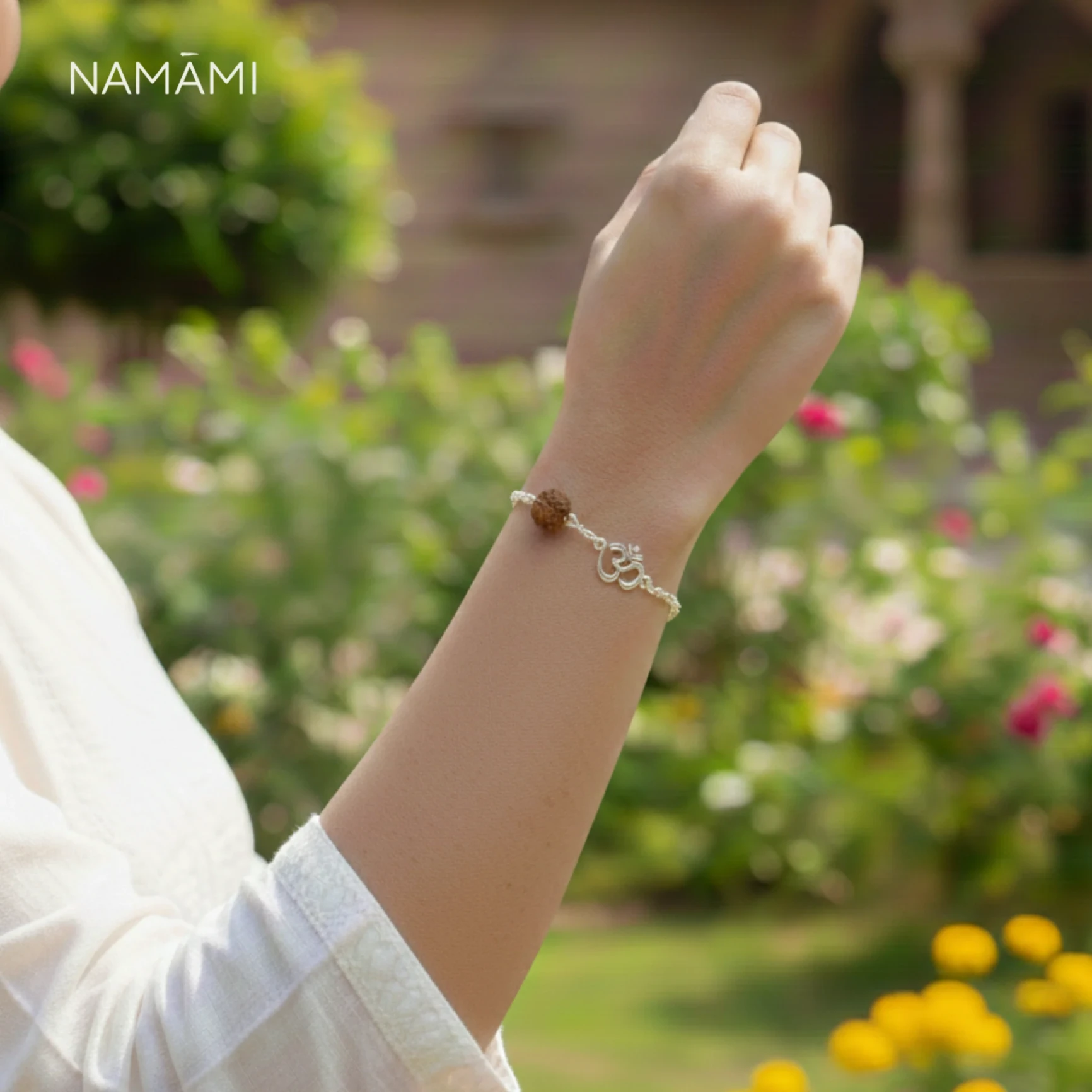 Om Rudraksha Silver Chain Bracelet thumbnail 2