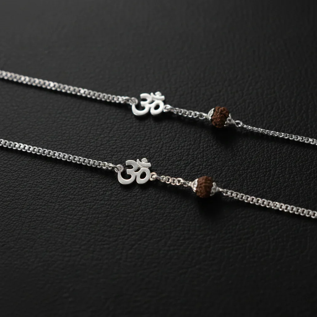 Om Rudraksha Silver Chain Bracelet thumbnail 4