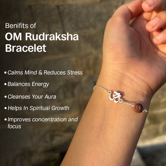Om Rudraksha Silver Chain Bracelet thumbnail 5