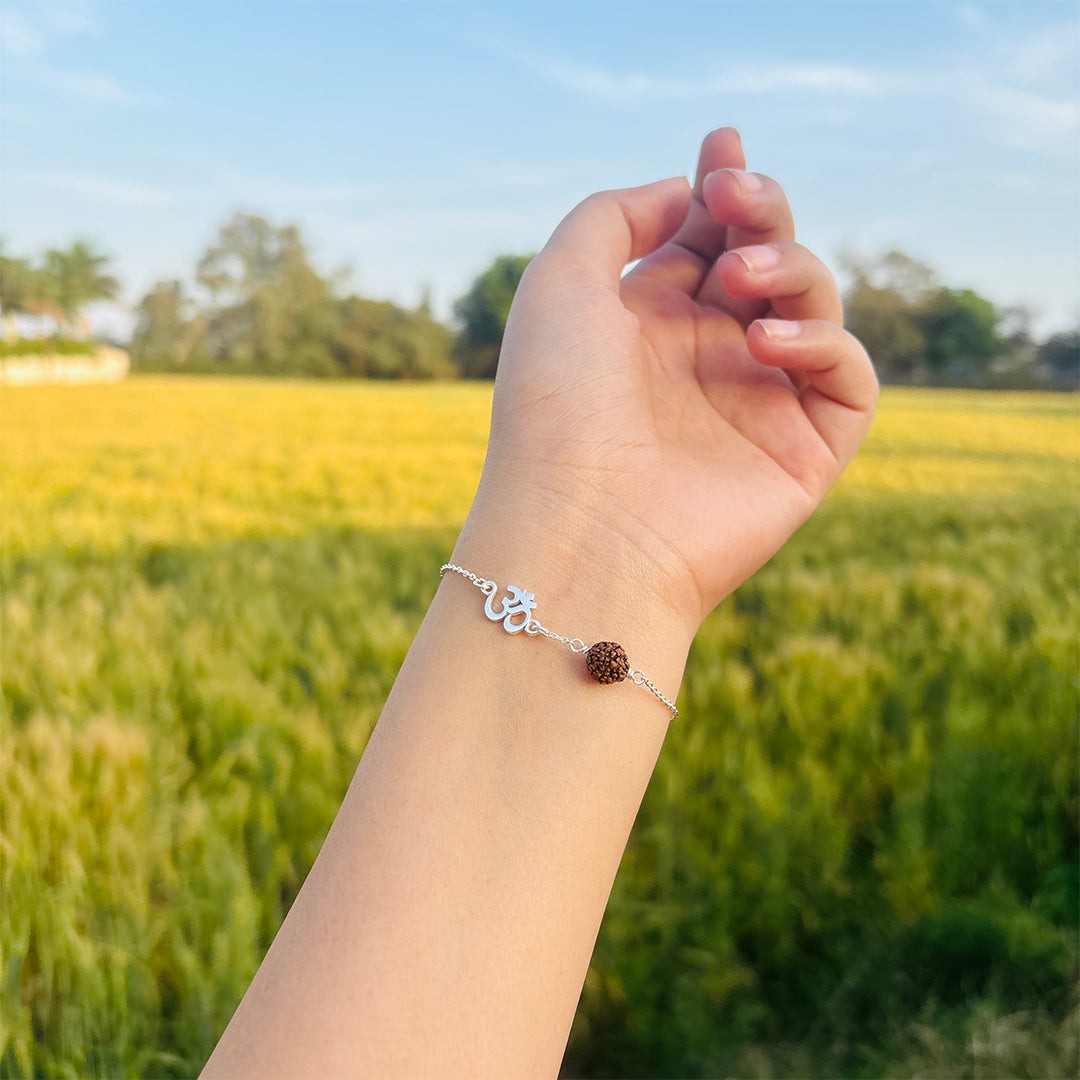 Om Rudraksha Silver Chain Bracelet thumbnail 1