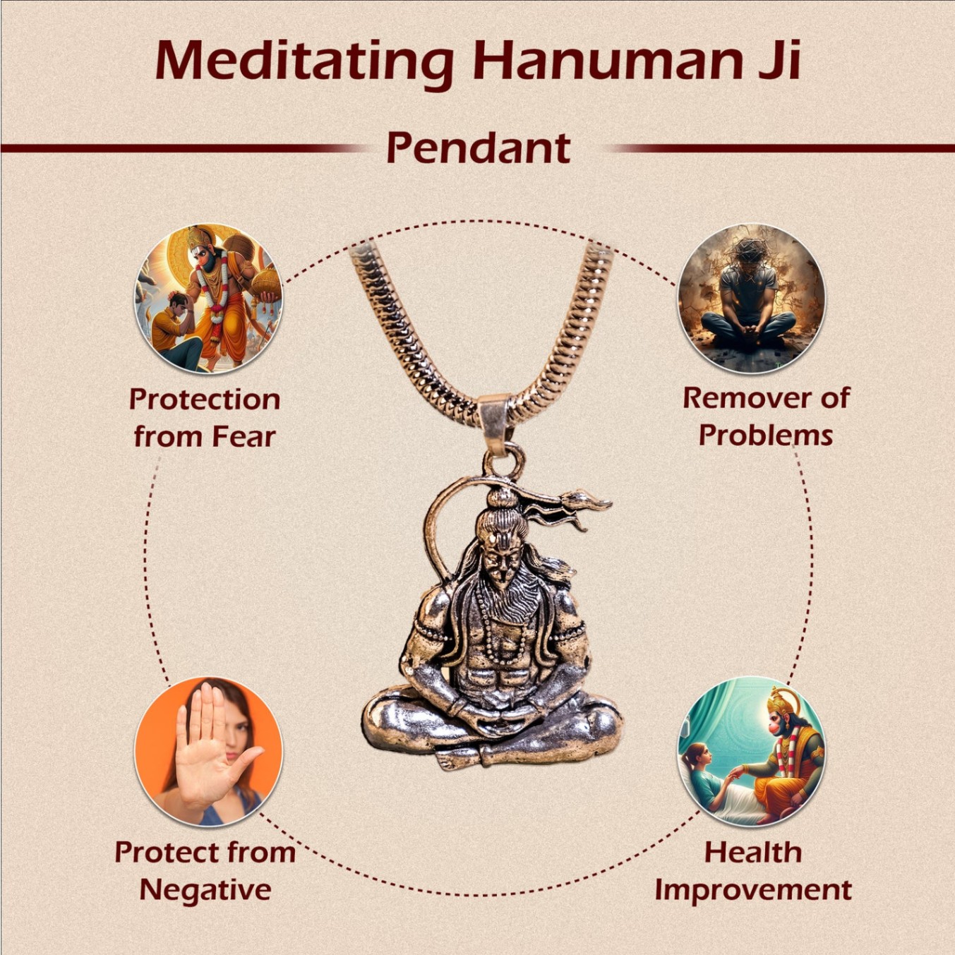 Meditating Hanuman Ji Pendant Necklace thumbnail 3