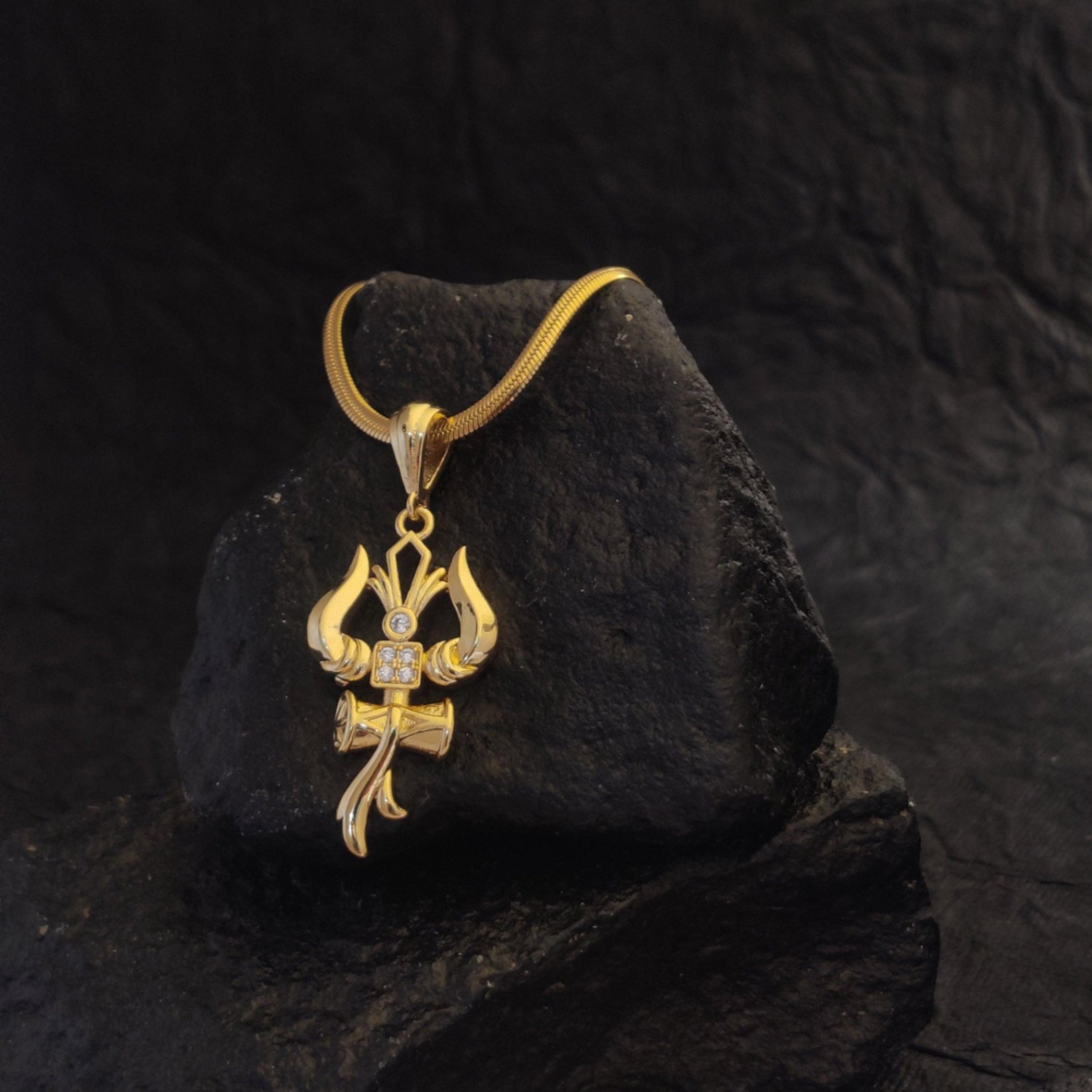 Premium Trishul Om and Damru pendant with chain - Image 1