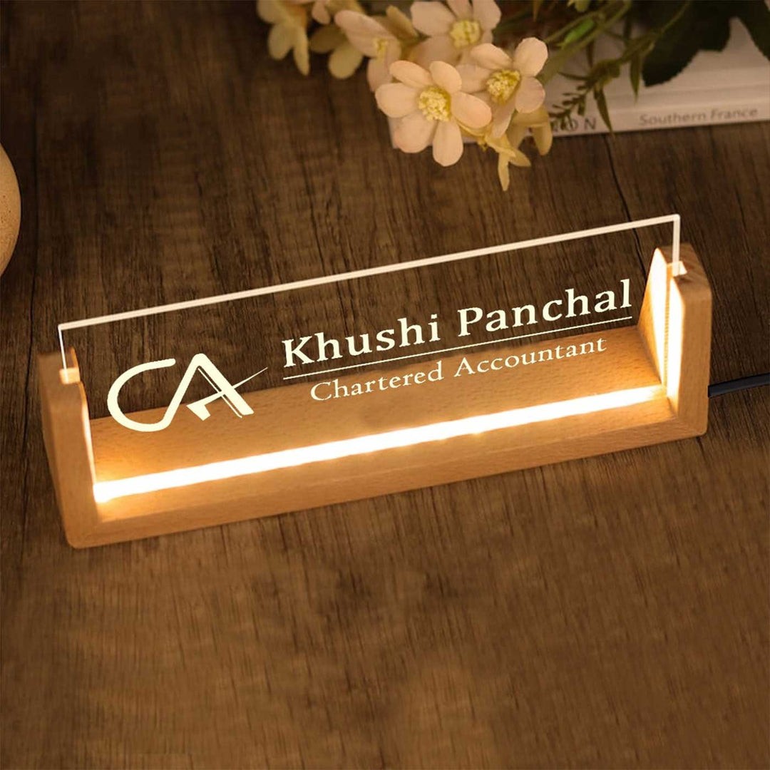 Personalized Sleek Glass Desk Nameplate With LED Light thumbnail 4
