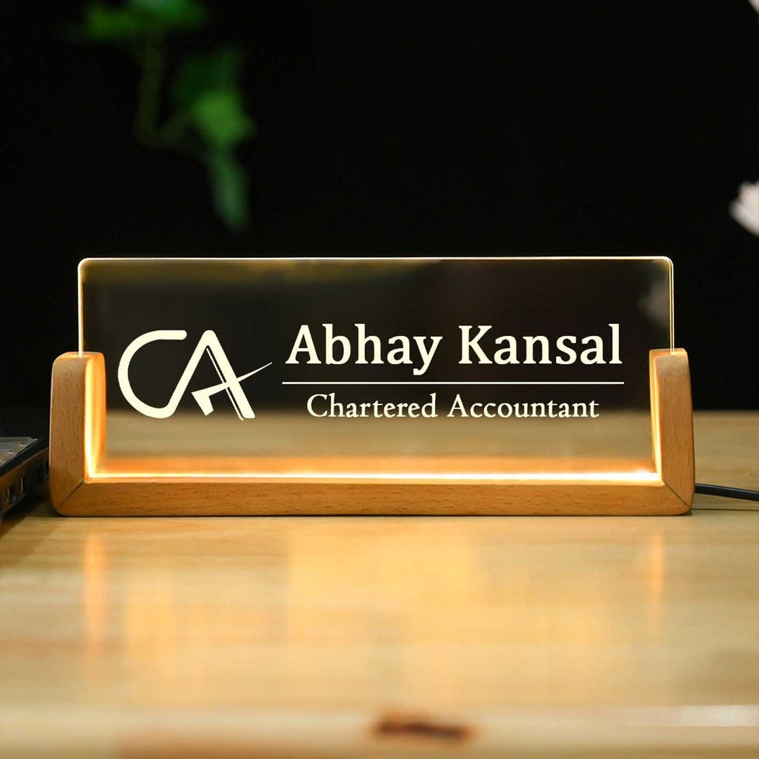Personalized Sleek Glass Desk Nameplate With LED Light thumbnail 5