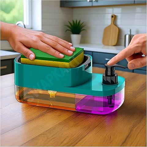 3 in 1 Dish Soap Liquid Pump Dispenser Sponge Holder for Sink Countertop Kitchen Bathroom Multi-Color thumbnail 1