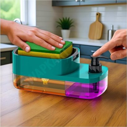 3 in 1 Dish Soap Liquid Pump Dispenser Sponge Holder for Sink Countertop Kitchen Bathroom Multi-Color