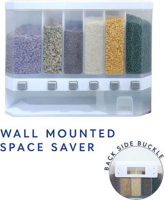Wall Mounted Rice & Grain Dispenser – 6 Grid Food Storage Container Storage Box (Multicolor) thumbnail 2