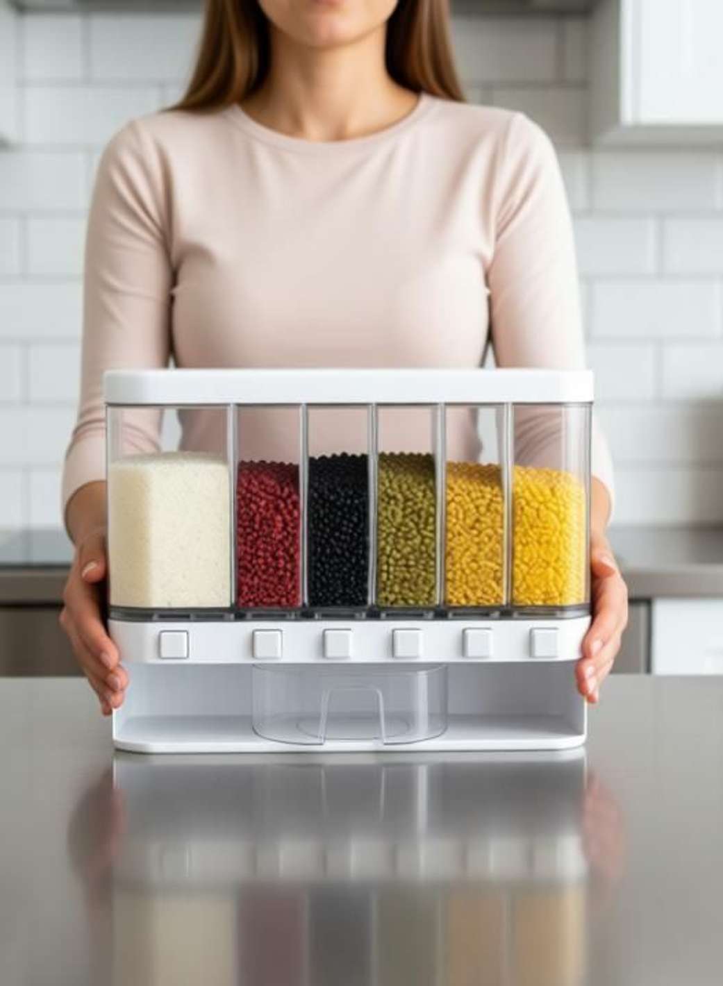 Wall Mounted Rice & Grain Dispenser – 6 Grid Food Storage Container Storage Box (Multicolor) thumbnail 3