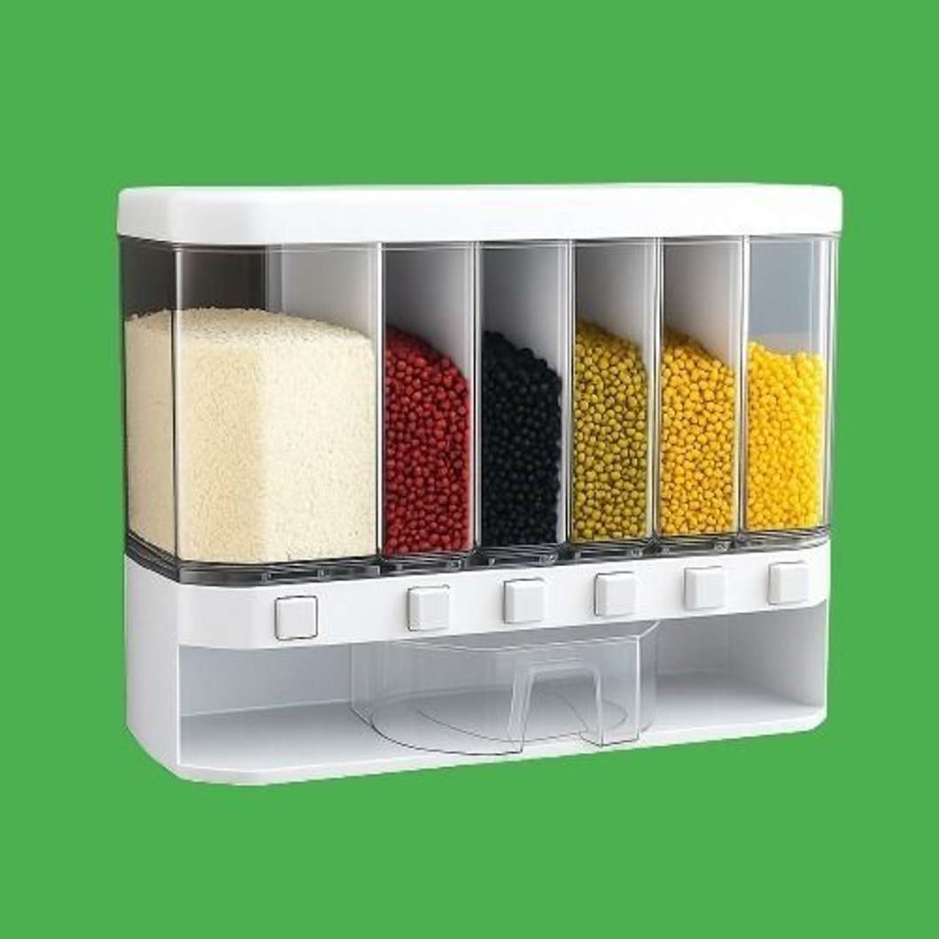 Wall Mounted Rice & Grain Dispenser – 6 Grid Food Storage Container Storage Box (Multicolor) thumbnail 4