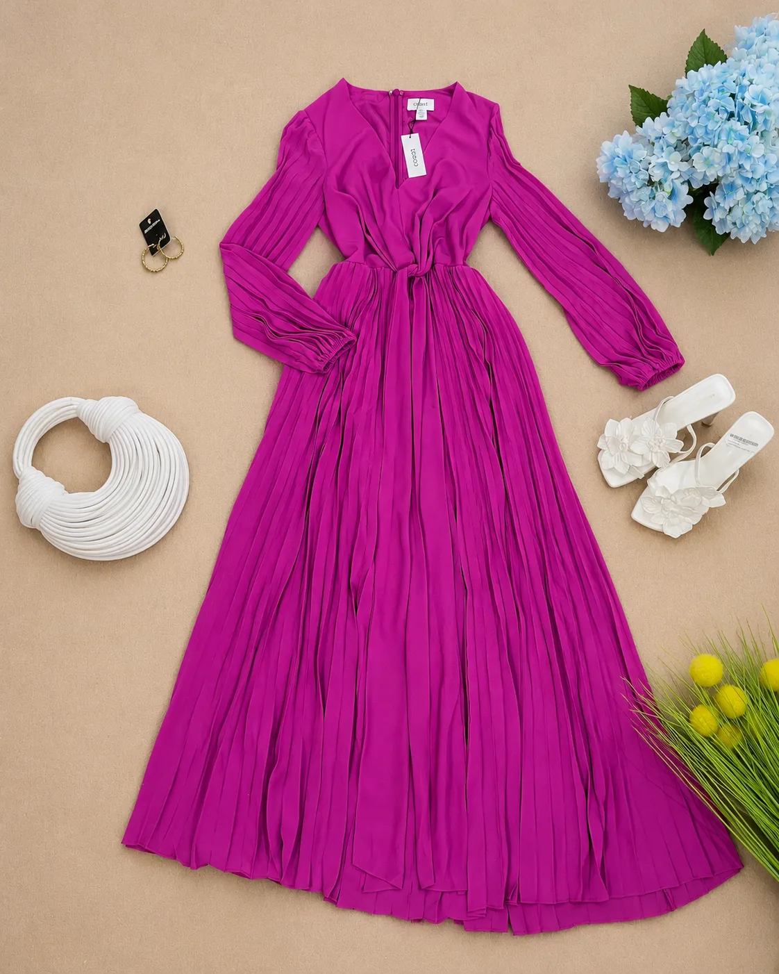Robe Longue Plissée Fuchsia