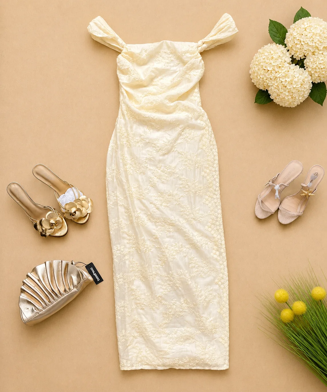 Robe Midi Ivoire Brodée
