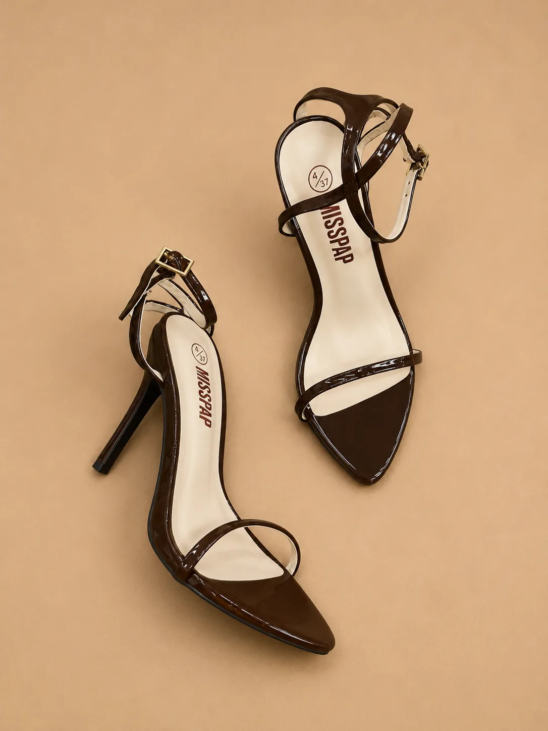 Escarpins-Sandales Vernis Chocolat à Talon Fin