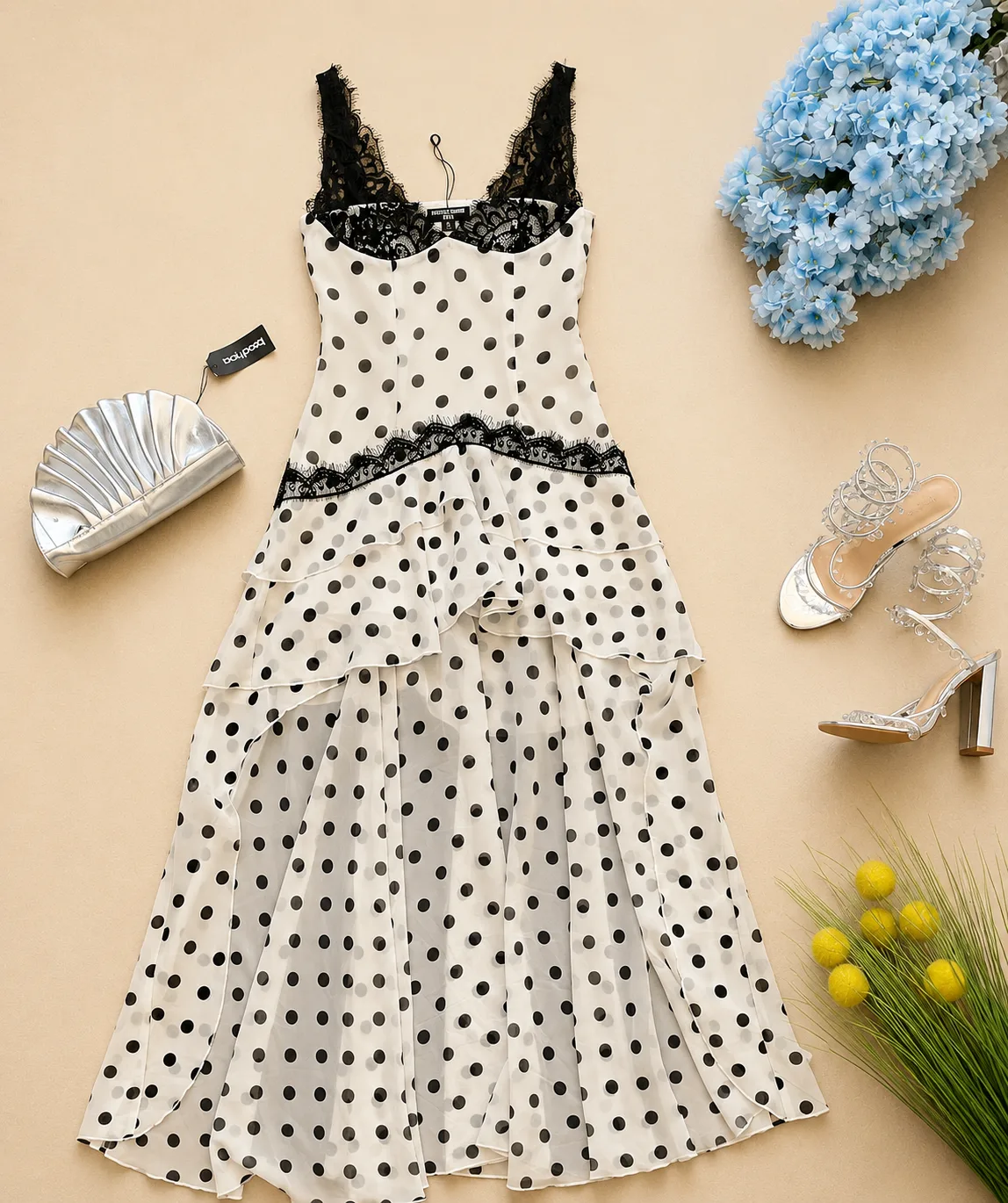 Robe Midi à Pois Noir & Blanc
