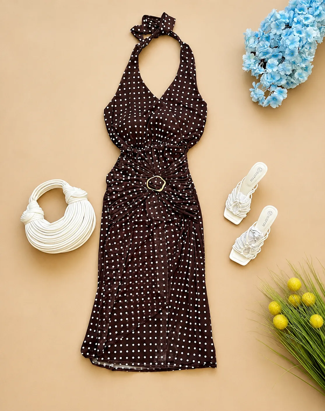 Robe Midi à Pois Chocolat & Blanc