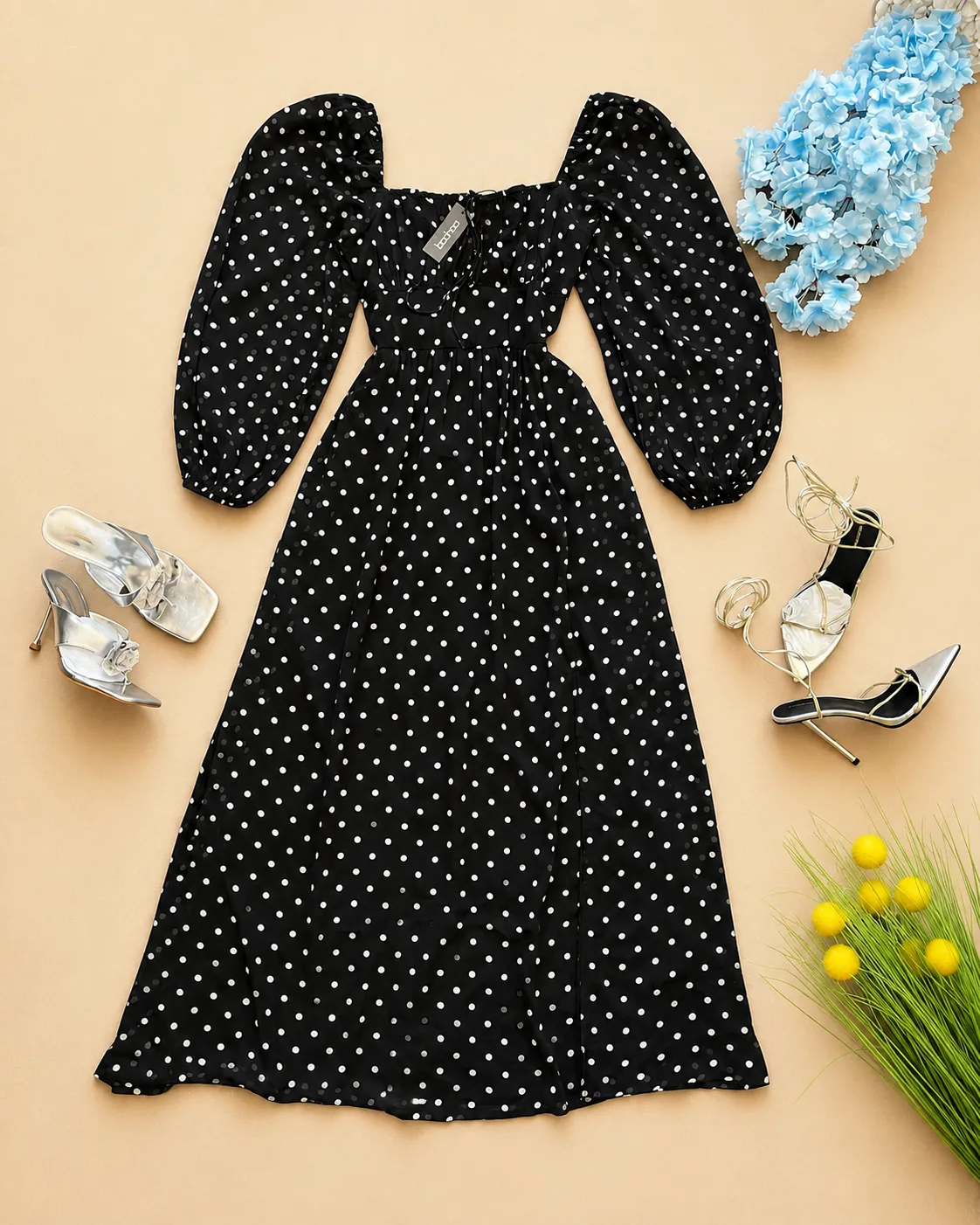 Robe Longue à Pois Noir & Blanc