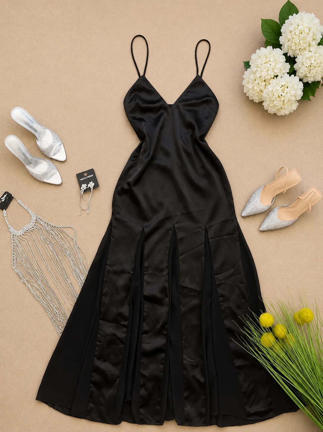 Robe Longue Noire Satinée