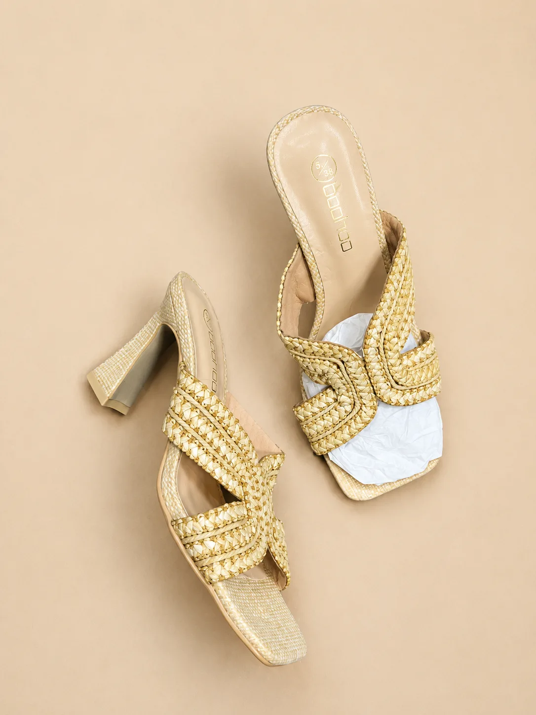 Sandales à Talons Tressées Beige