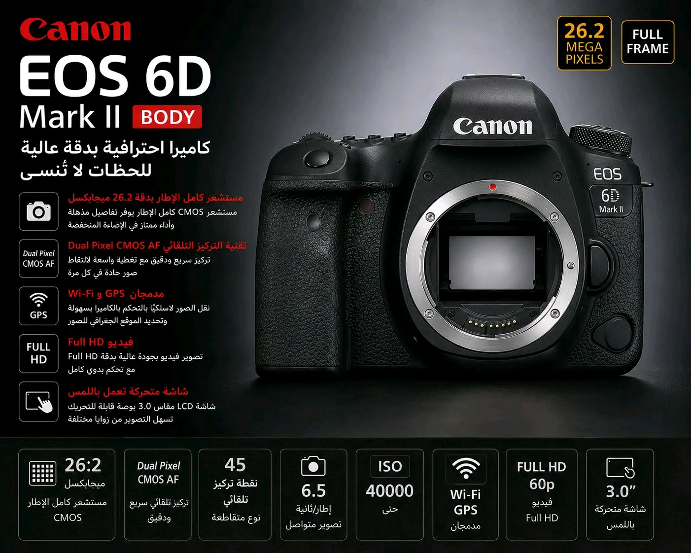كاميرا كانون EOS6D Mark II Body