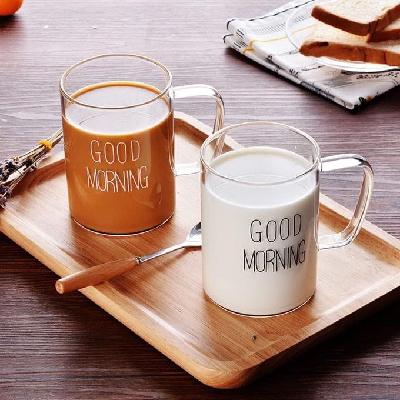 Good Morning Printed Glass Mug with Handle