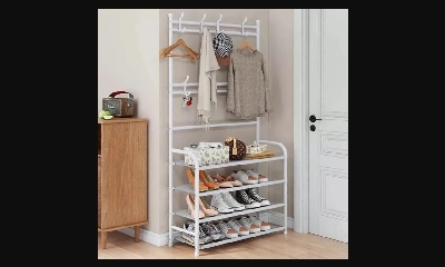 Multifunctional Shoe Rack/ Organizer + Simple Floor Coat Hat Rack with 8 hooks