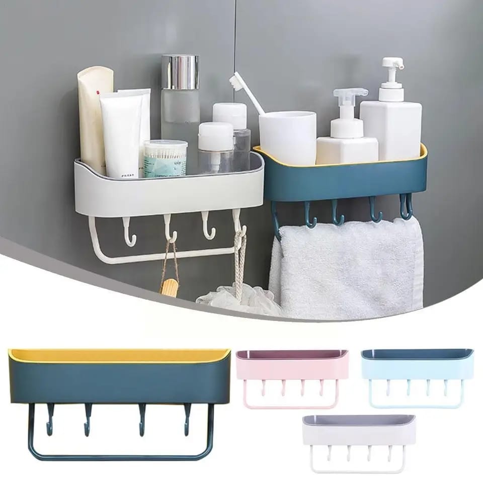 Multipurpose self Adhesive  bathroom double coloured straight shelves