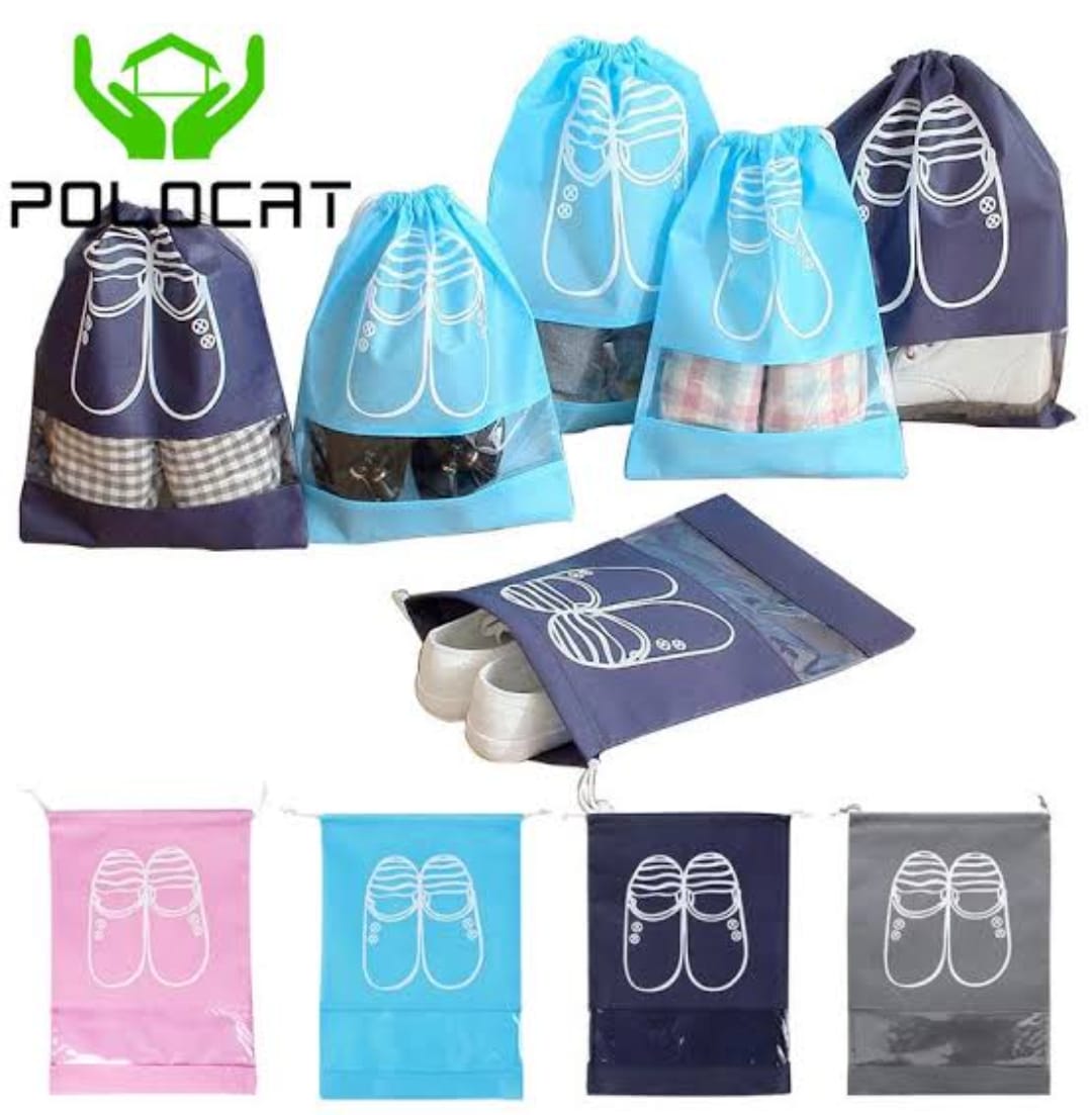 Portable drawstring shoe bags