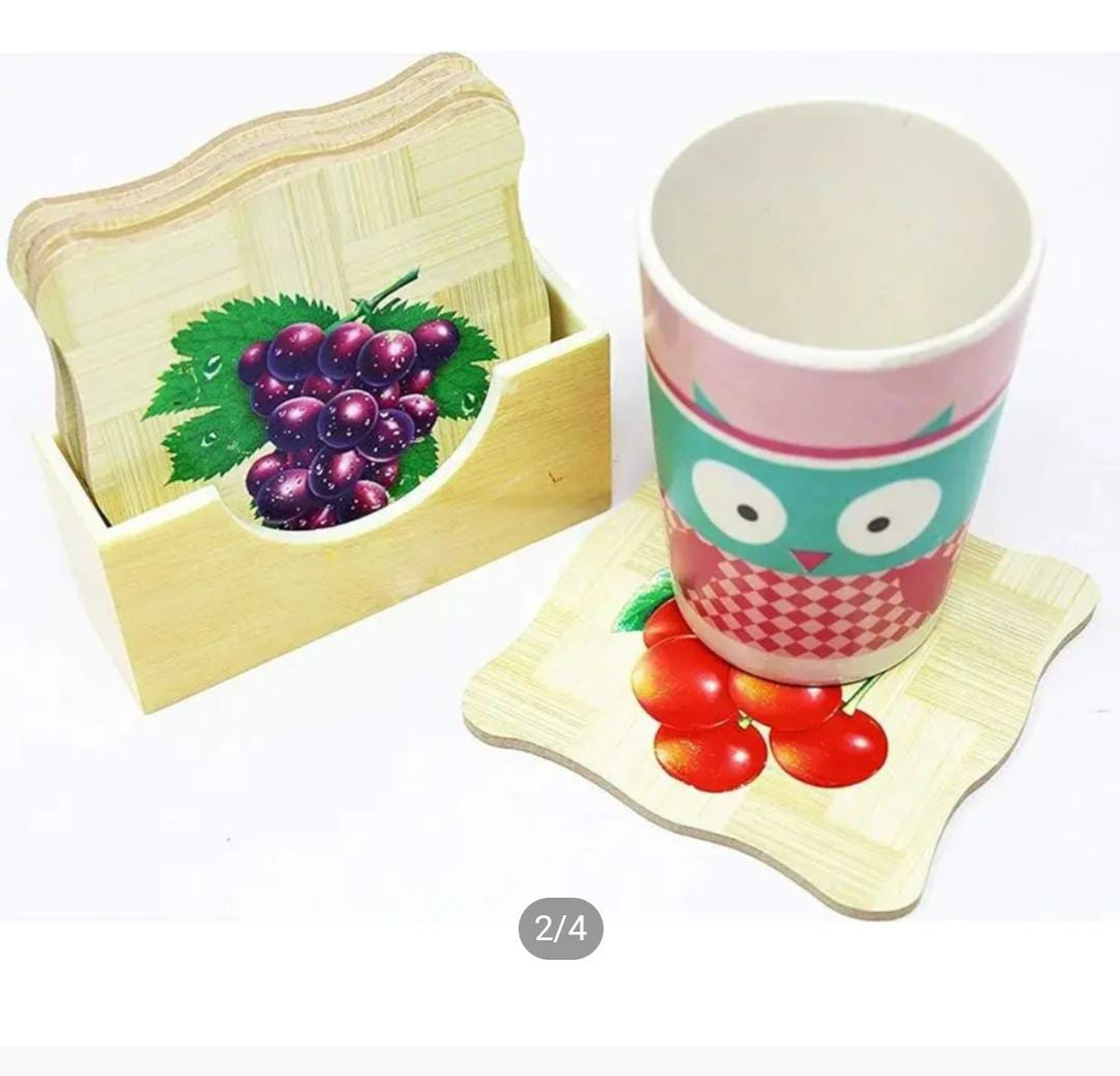 Fruit- print cup coasters with stand