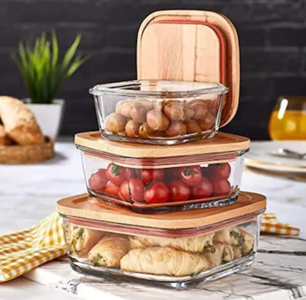 3pcs Glass Bowl Storage Containers 