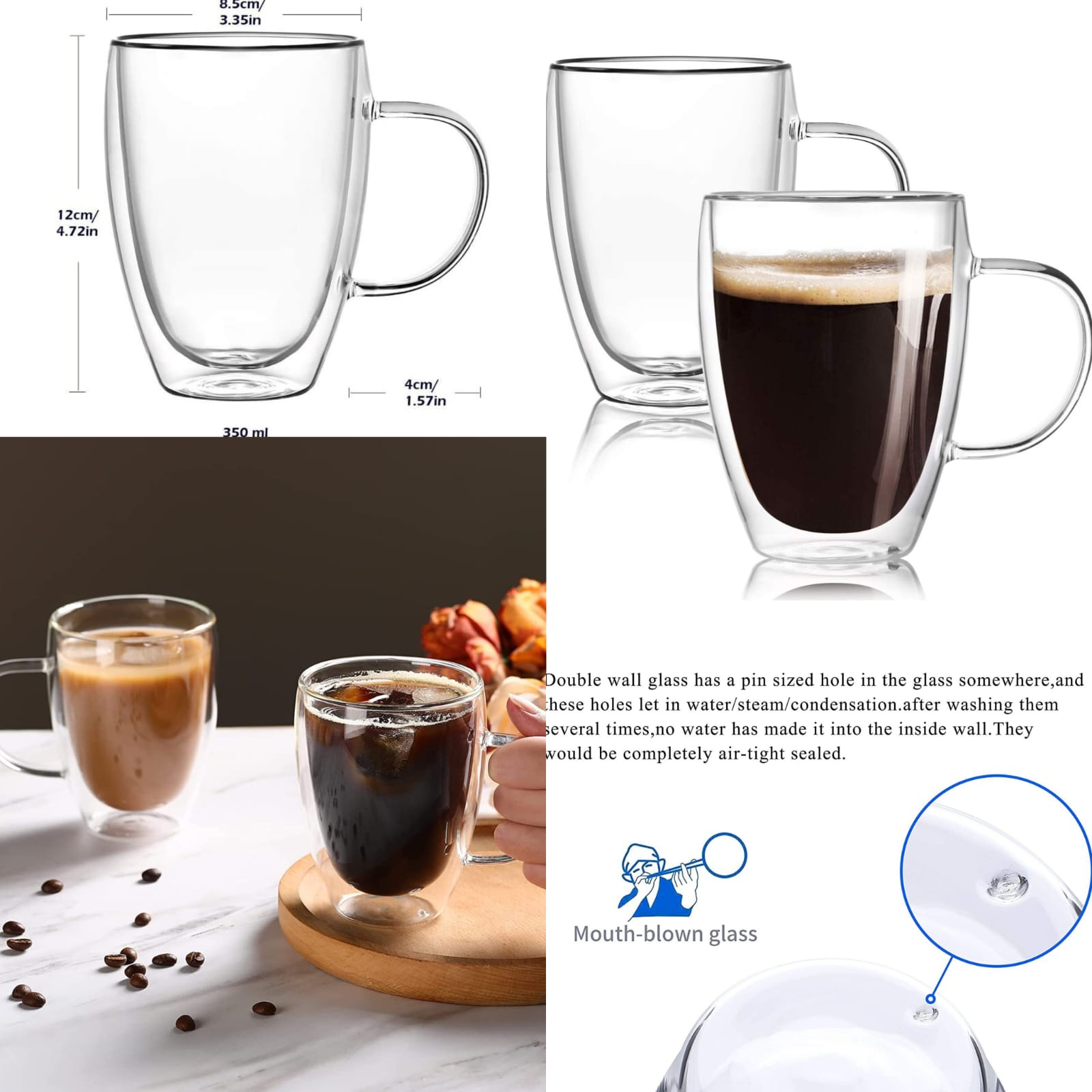 Double Walled Glass Coffee Mugs 